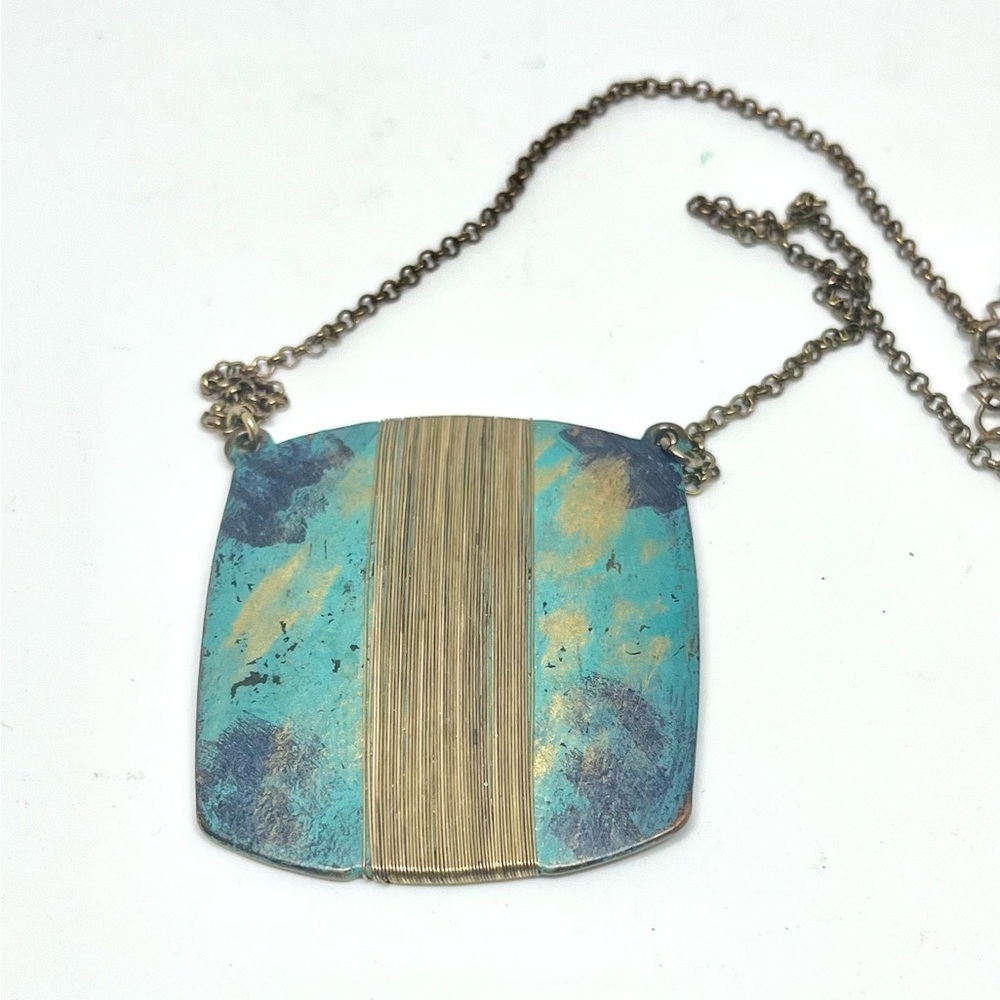 Fire Patina Wire Wrapped Square Necklace